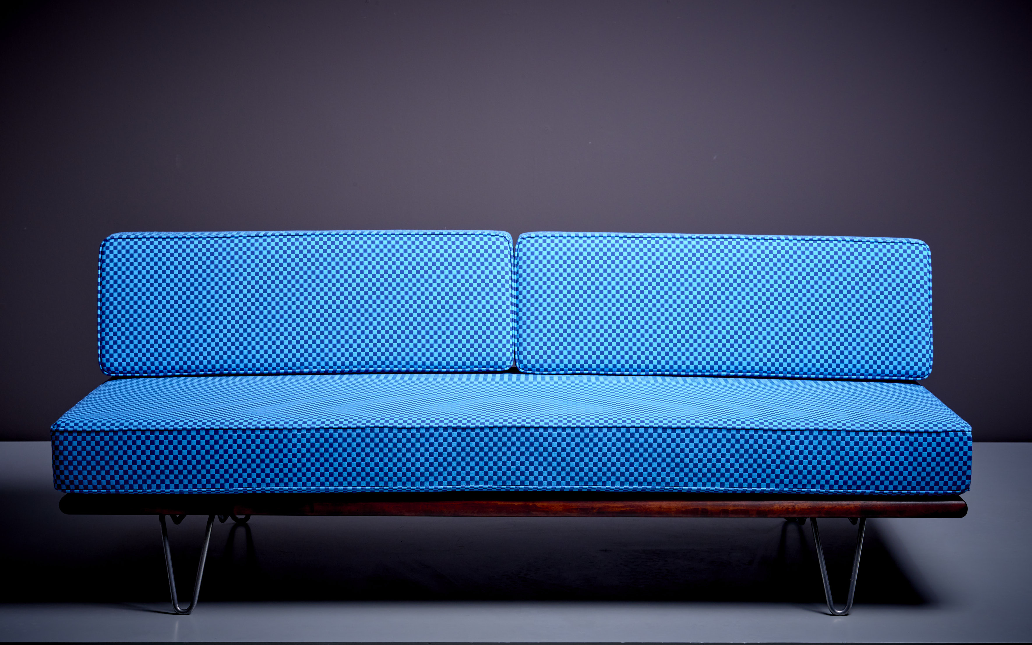 George Nelson Daybed Sofa in Blue Checker Reupholstery by Alexander Girard